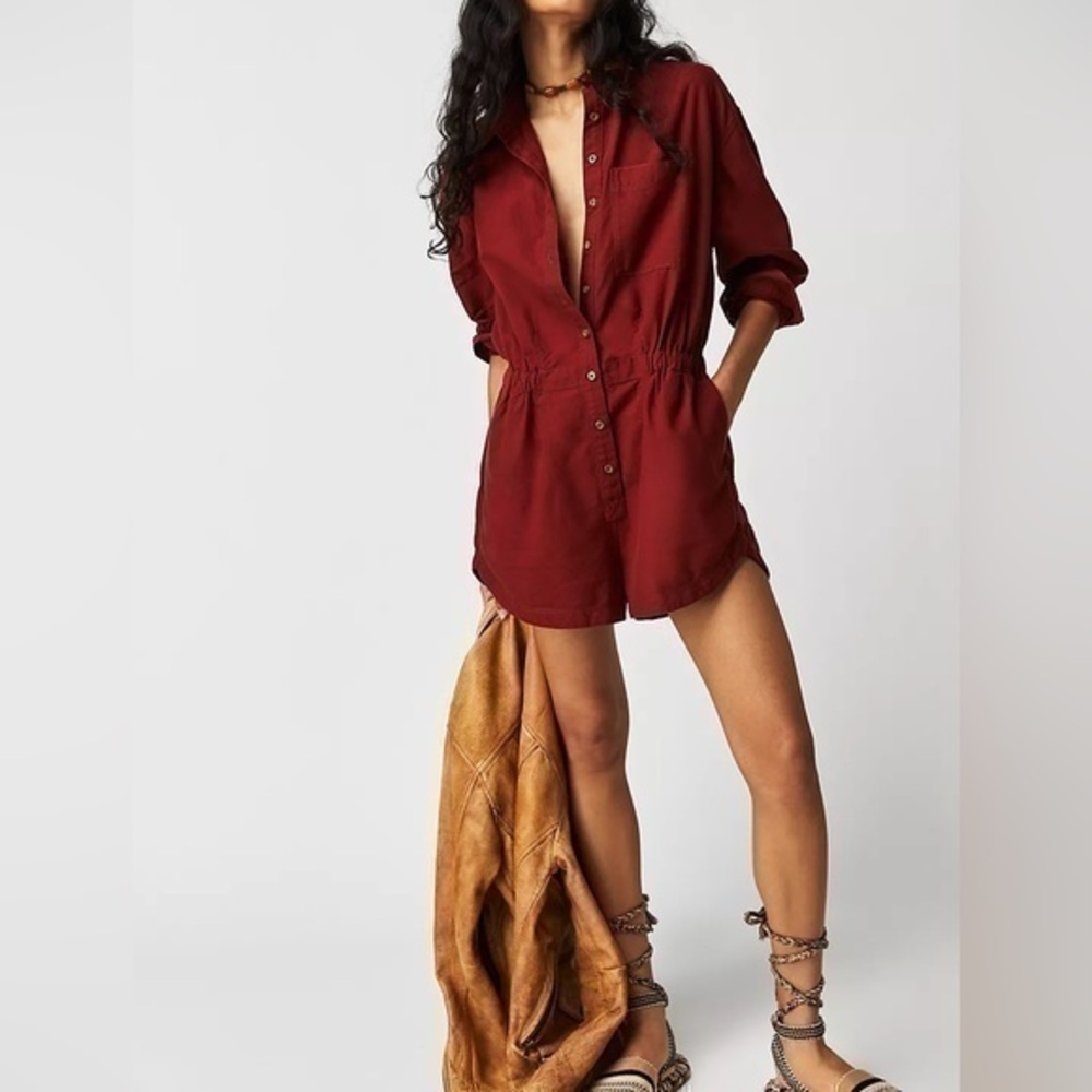 FREE PEOPLE Russet Acorn Oxford Romper